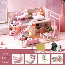 Load image into Gallery viewer, CUTE ROOM DIY miniature House Wooden Doll house Furniture Dust Cover Dollhouse Kit House Model Toys For Children Christmas Gift