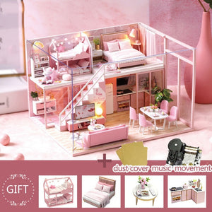 CUTE ROOM DIY miniature House Wooden Doll house Furniture Dust Cover Dollhouse Kit House Model Toys For Children Christmas Gift
