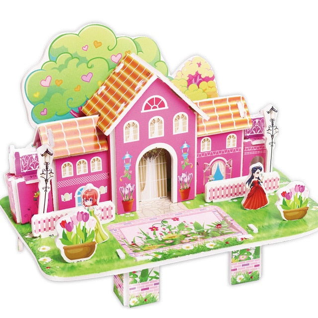 Attractive Cartoon Castle Garden Princess Doll House Furniture DIY Dollhouse 3D Puzzle Interesting Educational Toys For Children
