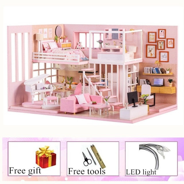 DIY Miniature Dollhouse Model Wooden mini Furniture  doll house exquisite house for dolls gifts toys for children dom dla lalek