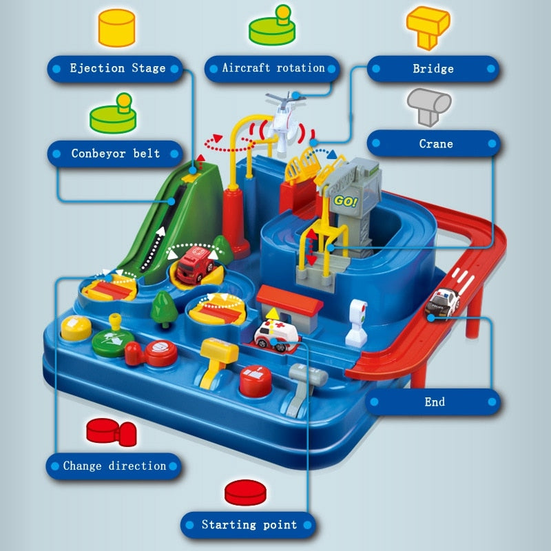 Manual Car Adventure Track Toys for Children Educational Rescue Vehicles Adventure Toys Parking Lot Simulation Gift for Boy Chri