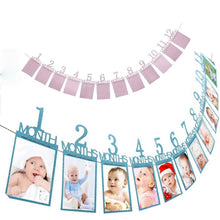 Load image into Gallery viewer, 1-12 Months Baby Photo Folder Kids Birthday Theme Party Decorations Toys Photo Banner Monthly Photo Wall Home Decoration Banner