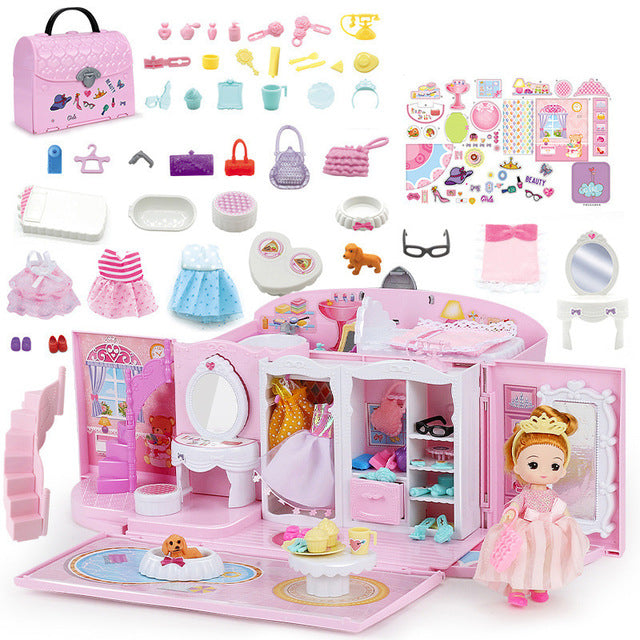 Doll House hand bag accessories cute Furniture Miniature Dollhouse Birthday Gift home Model toy house doll Toys for Children