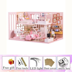 DIY Miniature Dollhouse Model Wooden mini Furniture  doll house exquisite house for dolls gifts toys for children dom dla lalek