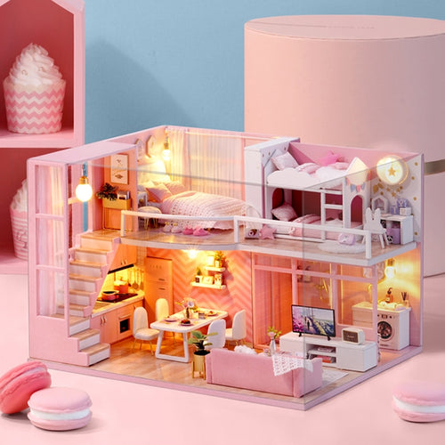 CUTE ROOM DIY miniature House Wooden Doll house Furniture Dust Cover Dollhouse Kit House Model Toys For Children Christmas Gift
