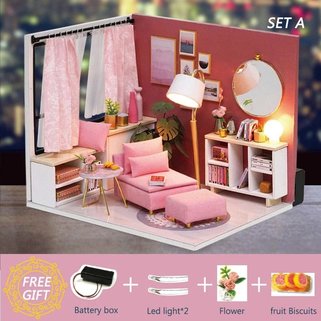 DIY Wooden House Miniaturas with Furniture DIY Miniature House Casa Doll house Toys for Children Birthday Gifts Box Theatre M33