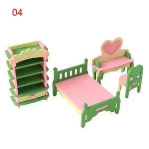 Hot Mini Wooden Furniture Dollhouse Set Miniature DIY Dollhouse Room 1:12 dolls house miniature accessories Toys  For Children