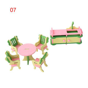Hot Mini Wooden Furniture Dollhouse Set Miniature DIY Dollhouse Room 1:12 dolls house miniature accessories Toys  For Children