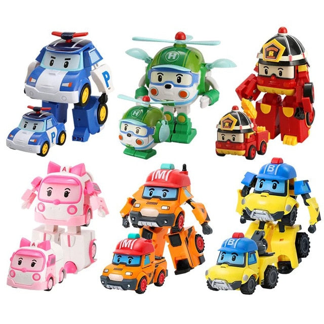 Set of 6 Pcs Poli Car Kids Robot Toy Transform Vehicle Cartoon Anime Action Figure Toys for Children Gift Juguetes
