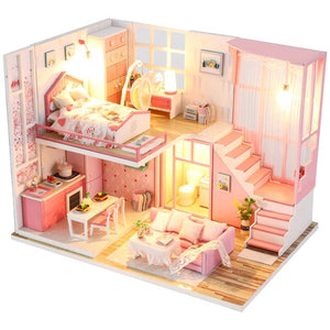 CUTEBEE DIY Doll House Wooden Doll Houses Miniature Dollhouse Furniture Kit with LED Toys for children Christmas Gift  L023