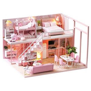 CUTEBEE DIY Doll House Wooden Doll Houses Miniature Dollhouse Furniture Kit with LED Toys for children Christmas Gift  L023