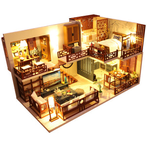 CUTEBEE DIY Doll House Wooden Doll Houses Miniature Dollhouse Furniture Kit with LED Toys for children Christmas Gift  L023