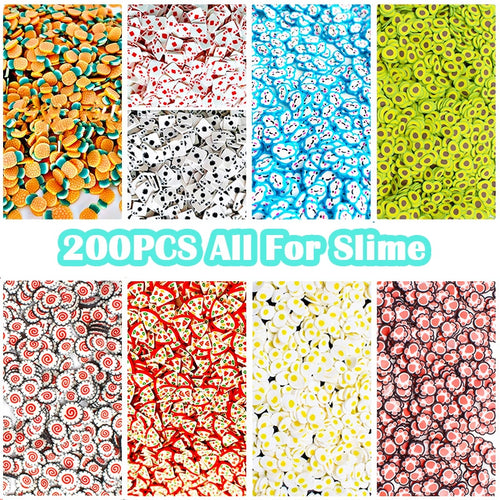 200Pcs Fruit Slices Decor Additives For Slime Filler Supplies Charms Clay Accessories Avocado For Nail Art Slime Toys