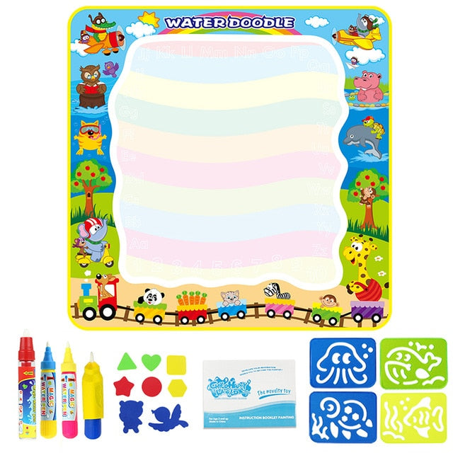 Coolplay 100x100cm Magic Water Drawing Mat Doodle Mat & 4 Drawing Pens & 1 Stamps Set Painting Board Educational Toys for Kids