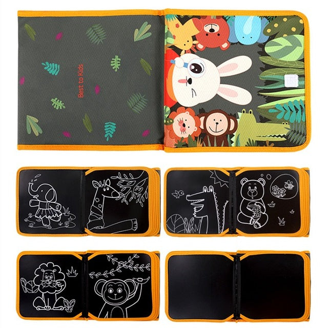 Tumama Portable Drawing Board Book Animal Marine Life Coloring Book DIY Blackboard Painting Drawing Board Felt-tip Pens