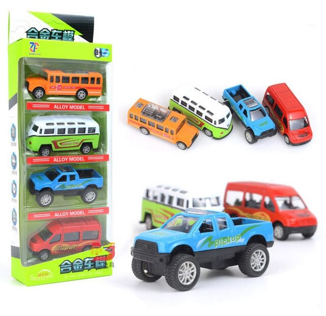 Simulation classic car toy,1:64 scale alloy pull back bus,truck car toys,4pcs Collecting toy model,child's gift,free shipping